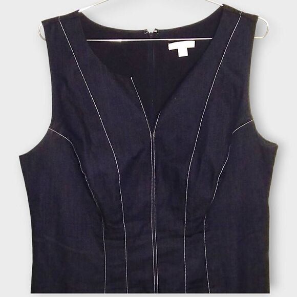 NY&Company Womens Dress Sz 16 Navy Sheath Stretch Professor Cottagecore Business - Picture 2 of 7